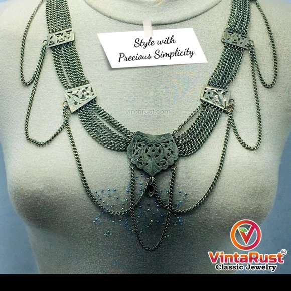 Multilayers Silver Kuchi Necklace, Vintage Gypsy Tribal Necklace - Picture 1 of 8